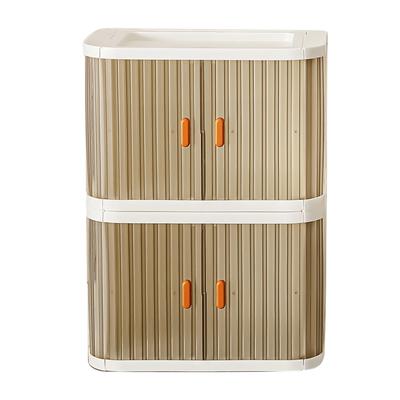 Foldable Desktop Storage Box with 2 Way Rolling Door Stackable Ample Capacity Organizer Container