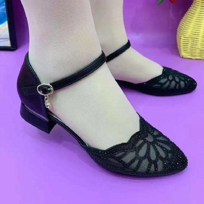 Női aranyos könnyű hálós légáteresztő csatos pántos négyzetes sarkú cipő hölgy alkalmi magas minőségű irodai munkacipő ab770