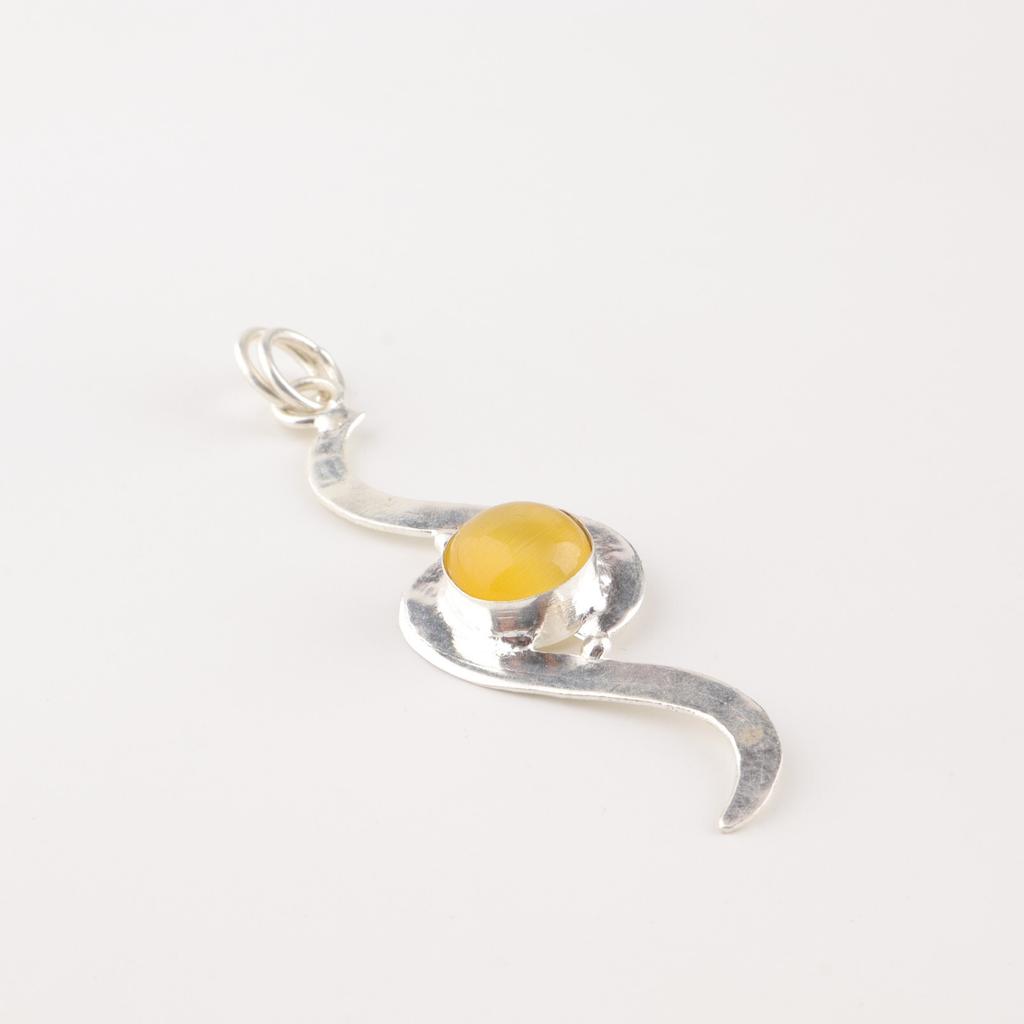 Gelber Katzenaugen-Edelstein 925 Sterlingsilber Schmuck Handgefertigt Stilvoller Anhänger PP-44-35