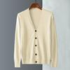 Men's V-Neck Knitted Cardigan - Business Casual Solid Sweater Jacket for Spring & Autumn.