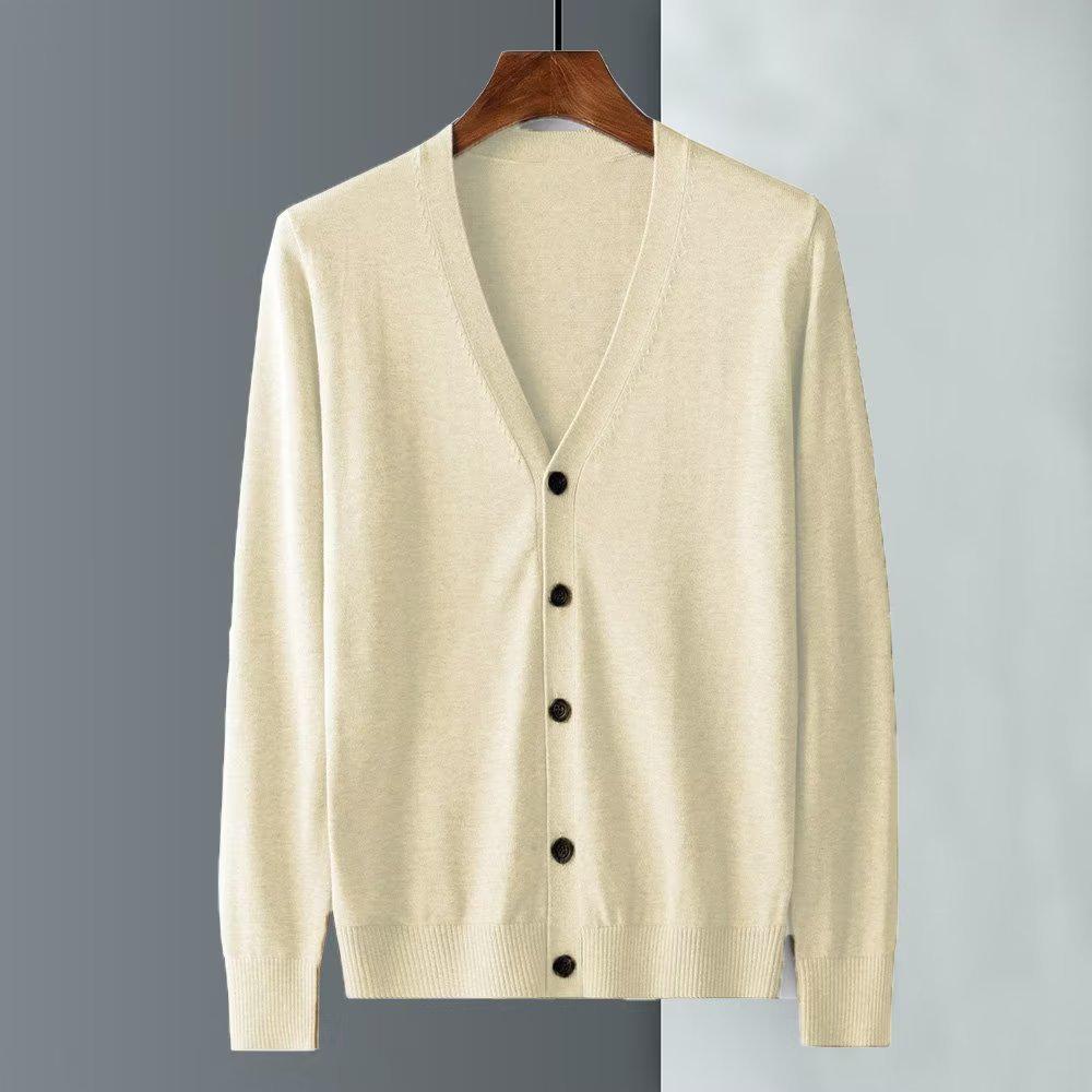 Men's V-Neck Knitted Cardigan - Business Casual Solid Sweater Jacket for Spring & Autumn.