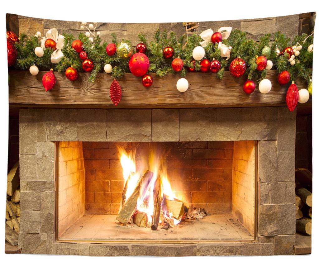 Merry Christmas Tapestry Winter Fireplace Tapestry Christmas Tree Gifts Wall Hanging Home Living Room Bedroom Dorm Tapestries
