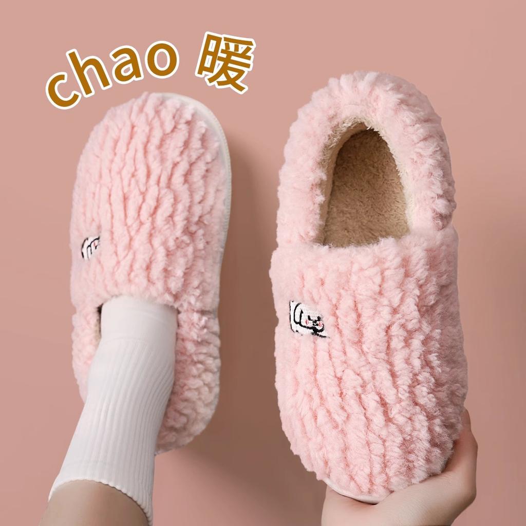 Cute cotton slippers women's season 2025 new home interior non-slip bag and warm plush cotton mop men's day