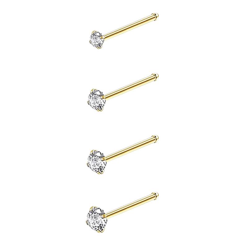 Zircon Stainless Steel Nose Stud & Nose Ring Set: 12 Style Options - Straight, Curved, L-Shaped Bars, and Combo Packs