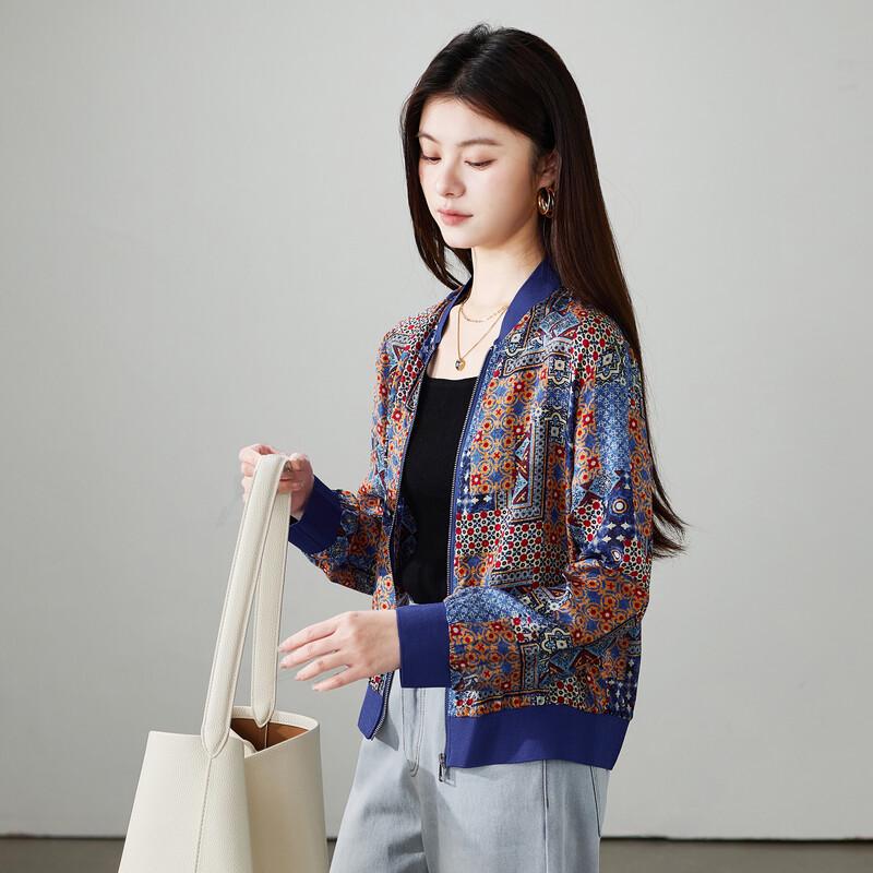 SOFSIL 2026 Spring/Summer Silk Printed Short Baseball Jacket L