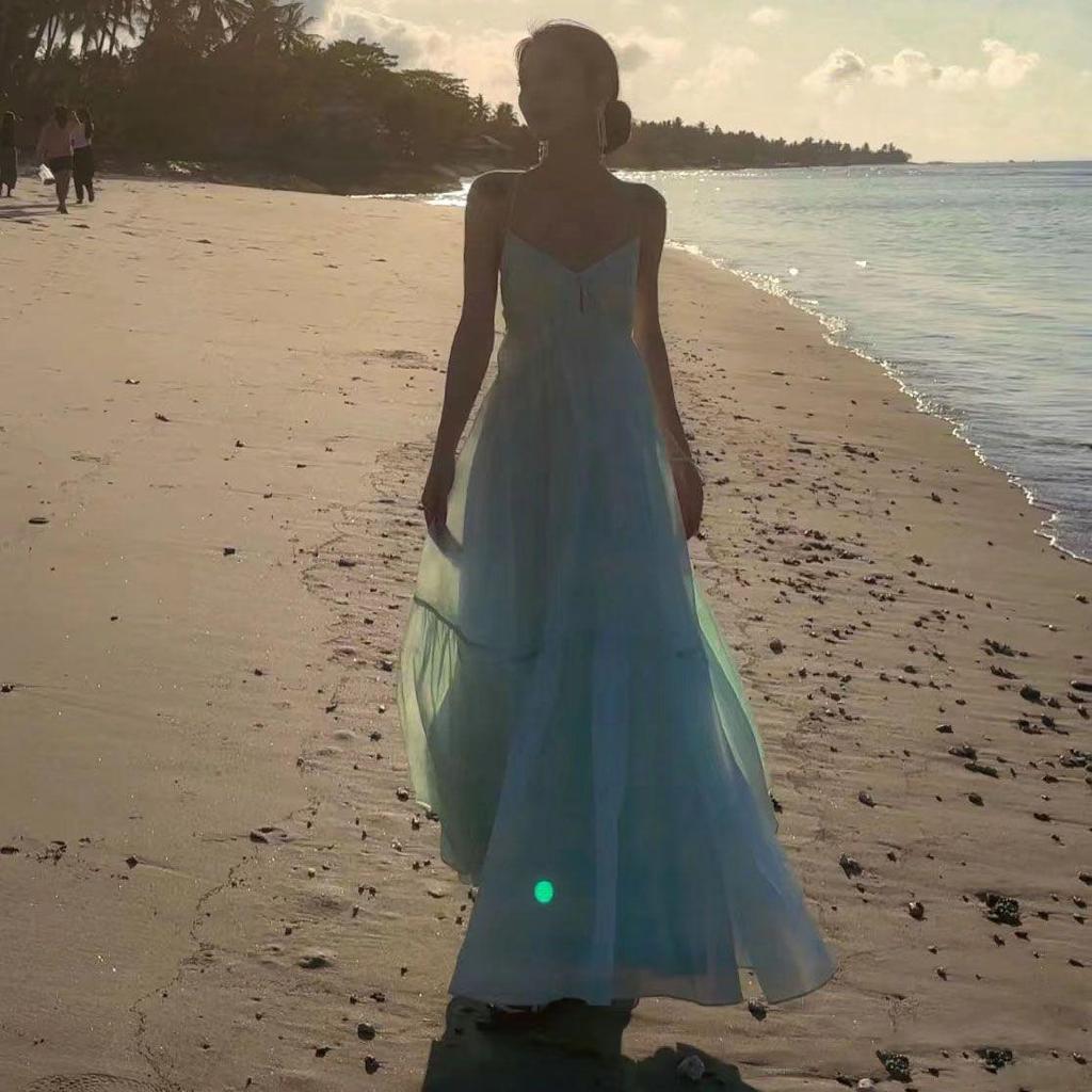 Mint Mambo Beach Resort Chic Halter Neck Fairy Dress with Flowing Hem Skirt