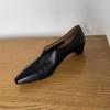 Fashion 2025 New Fashion Spring Women Pumps Square Toe Med Heels Genuine Leather Chunky Heel Pumps Retro Slip On Modern Ladies Shoes