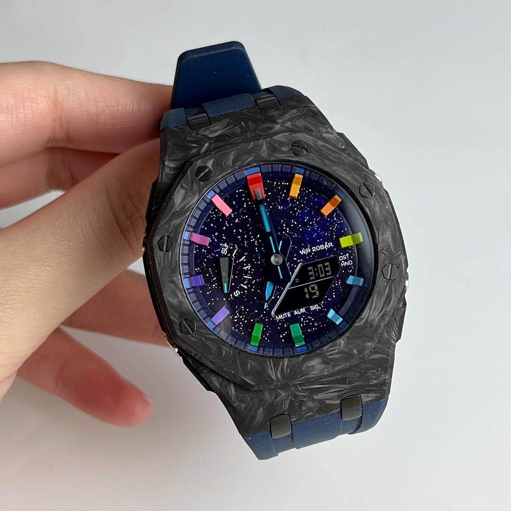 Dla Casio GA-2100 Nowy ulepszony zestaw Mod Obudowa z włókna węglowego + Sportowy gumowy pasek | do zegarka G-shock GA2100 Bezel Pasek Wymiana