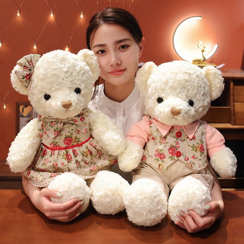 Schönes Teddybär-Plüschtierpaar, hochwertige Bären mit Kleidung, Rock, Plüschkissen, Stoffpuppen für Mädchen