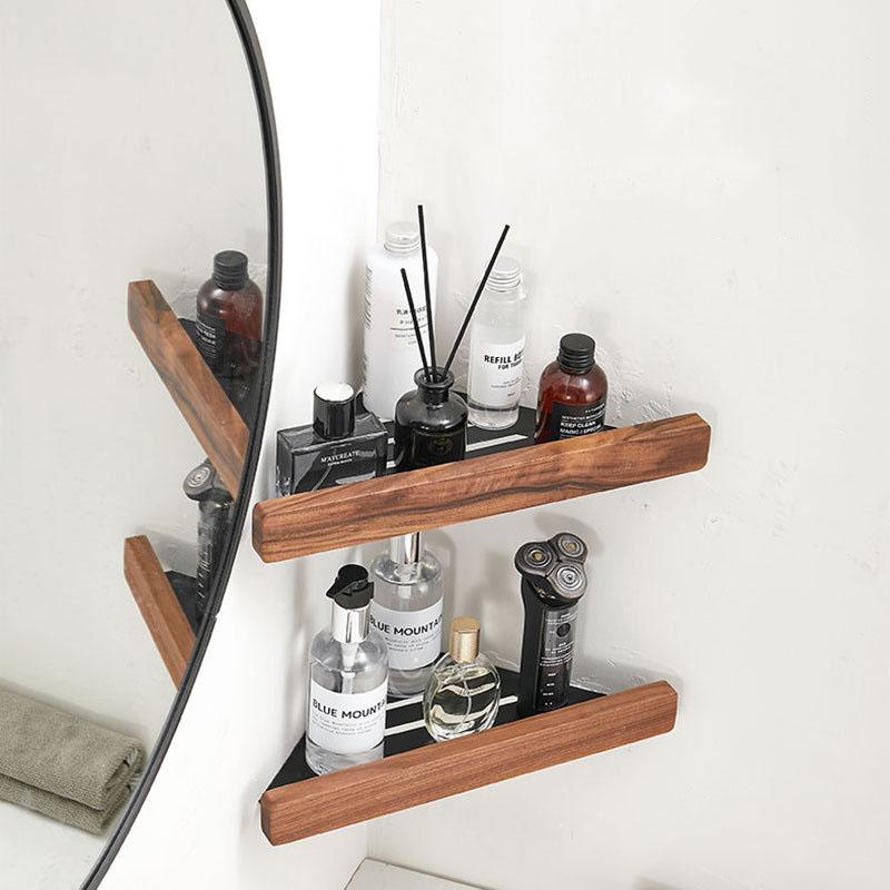 Wooden Bathroom Triangle Shelving Wall Mounted Bathroom Shower Storage Rack Black/White Aluminum Corner Rack Bathroom Shelf