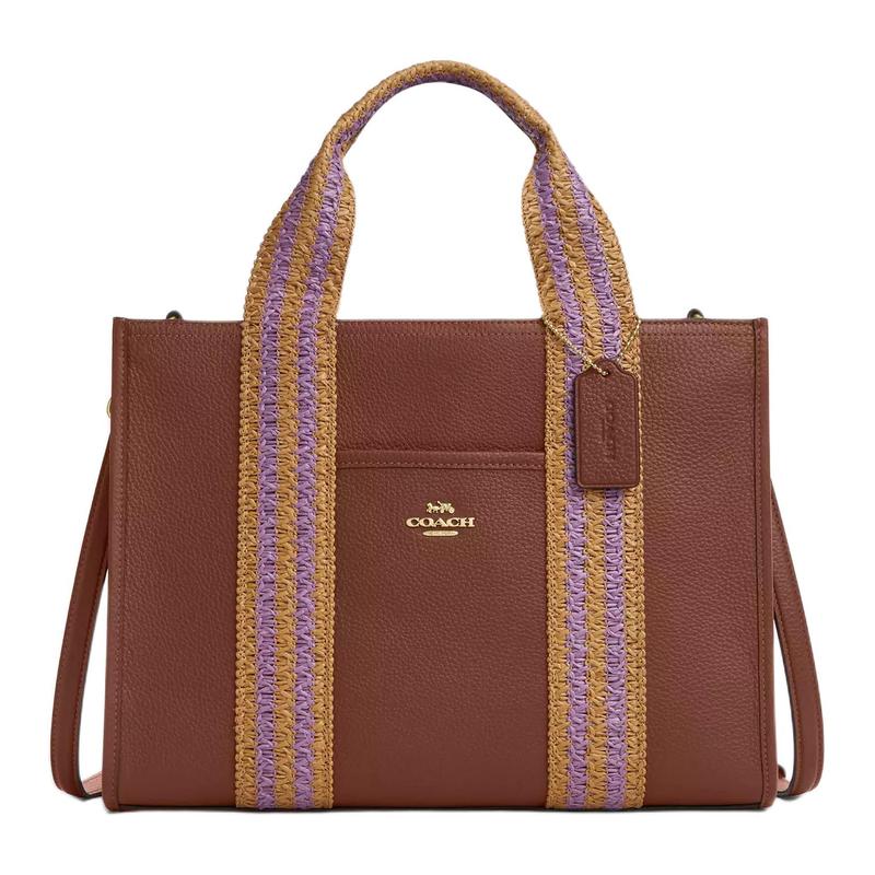 

COACH Smith 34 Logo Fine Pebbled Leather Handbag Large Women s Mahogany Multicolor червоний