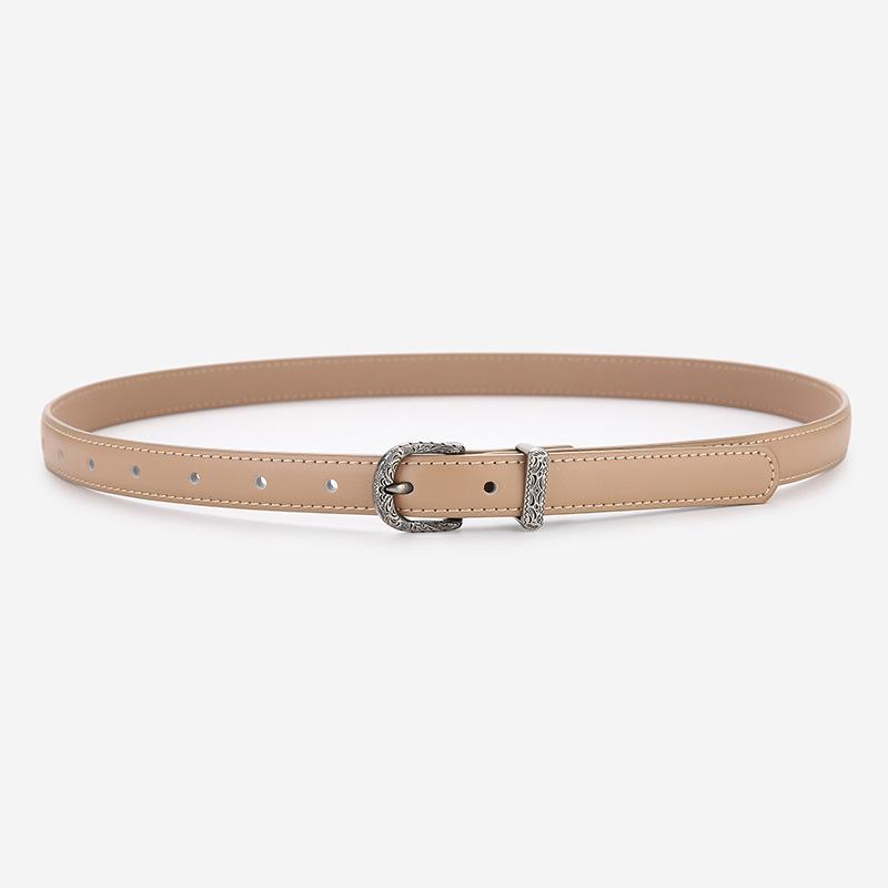 Elegant Women's Two-Layer Genuine Cowhide Leather Belt with Retro Silver Pin Buckle - Thin Decorative Accessory for Pants