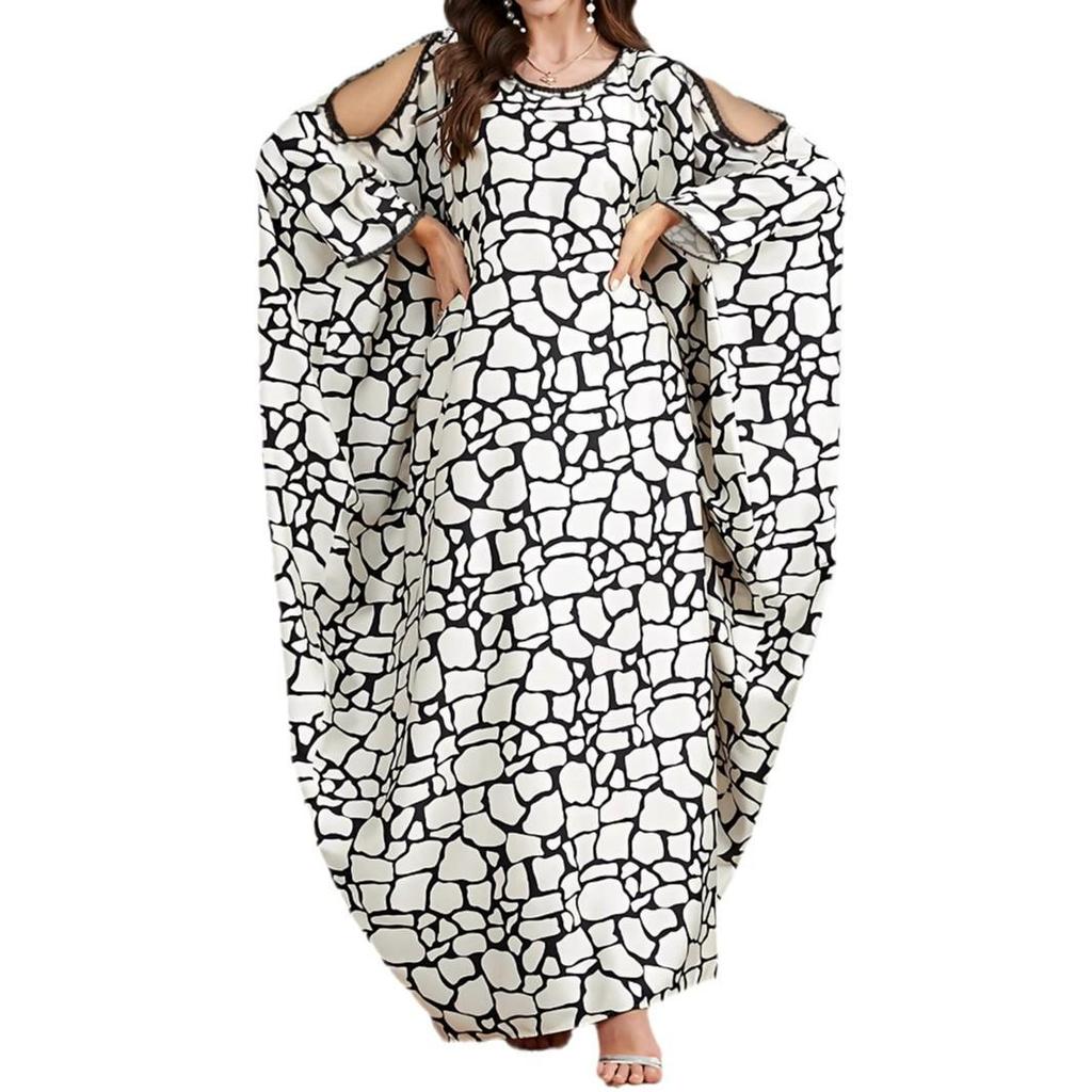 Middle Eastern Muslim Batwing Sleeve Robe: Women's Arabic Print Dress