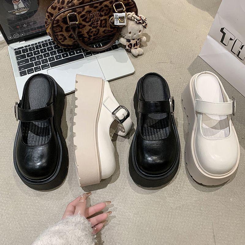 Korean Versatile Thick-soled Heightening Half Slippers 2025 Spring New Retro Fashion Small Bag Head Drag Women's Outer Wear