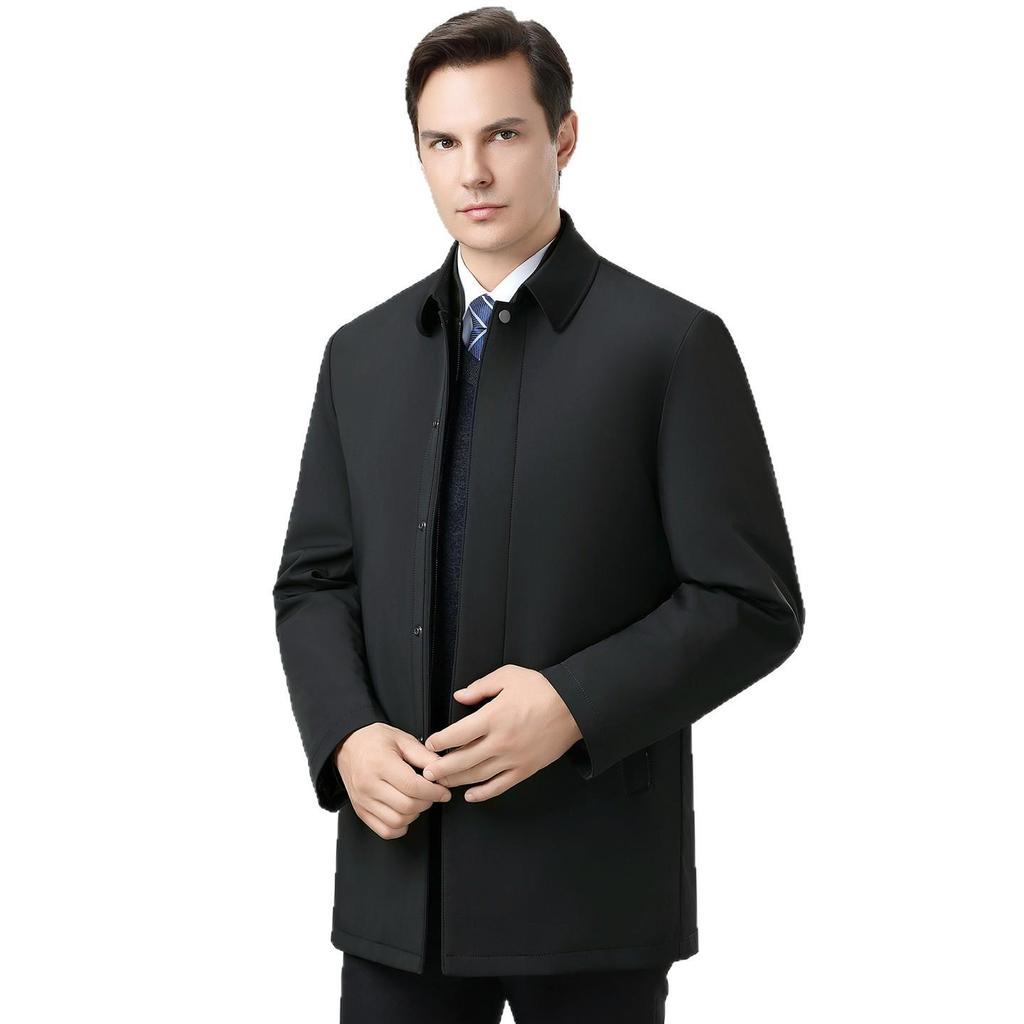 Men's Winter Down Jacket: Removable Liner, Warm Lapel Coat, White Duck Down, Middle-Aged Business Style