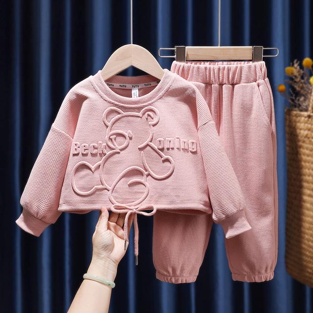 Autumn Kids Girls Clothing Casual Tracksuit Long Sleeve Cartoon Bear Sets Infant Clothes Baby Pants