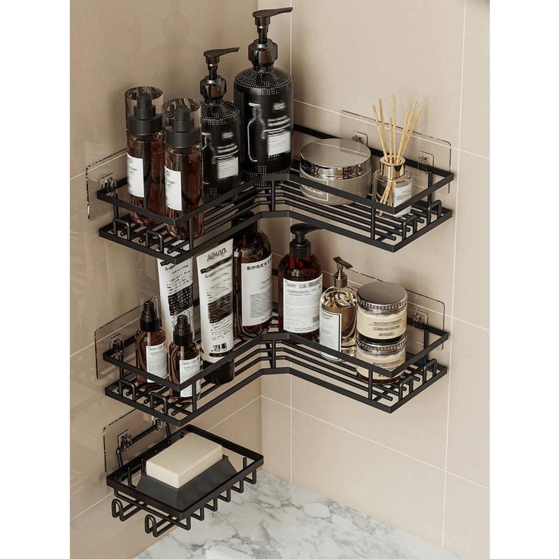 Bathroom Storage Rack Set, Corner Shower Caddy, Wall Mounted Adhesive Shower Organizer