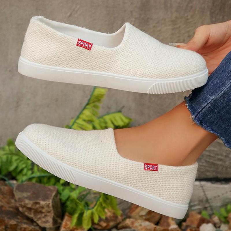 Fashion Beige Breathable Knit Flats Shoes Women Spring Autumn Slip On Shallow Casual Shoes Woman Plus Size Lightweight Flat Shoes Mujer
