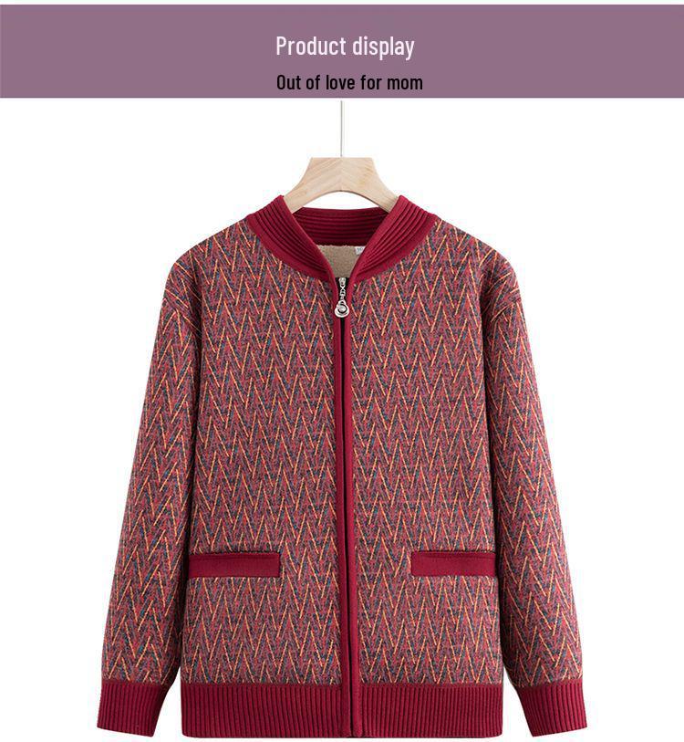 Warm Fleece-Lined Knit Cardigan for Seniors - Autumn/Winter