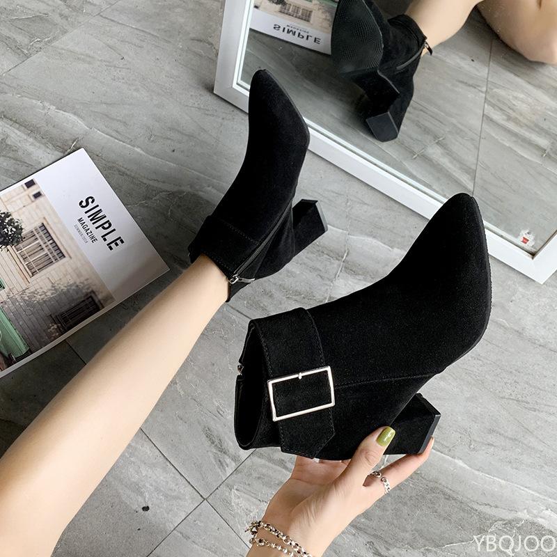 Fashionable versatile Women Vintage High Heels Ankle Boots Buckle Casual Ladies Sexy Female Boots Plus Size women shoes