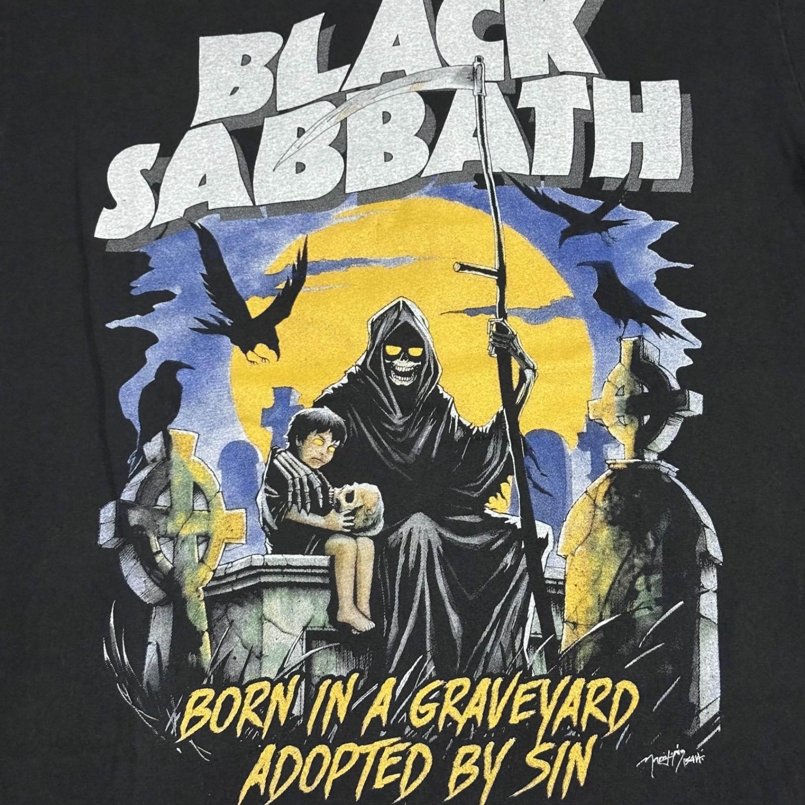 Black Sabbath VTG 1978 Размер L Рожден на Кладбище Усыновлен Грехом Тур 90-х ПЕРЕПЕЧАТКА 2XL