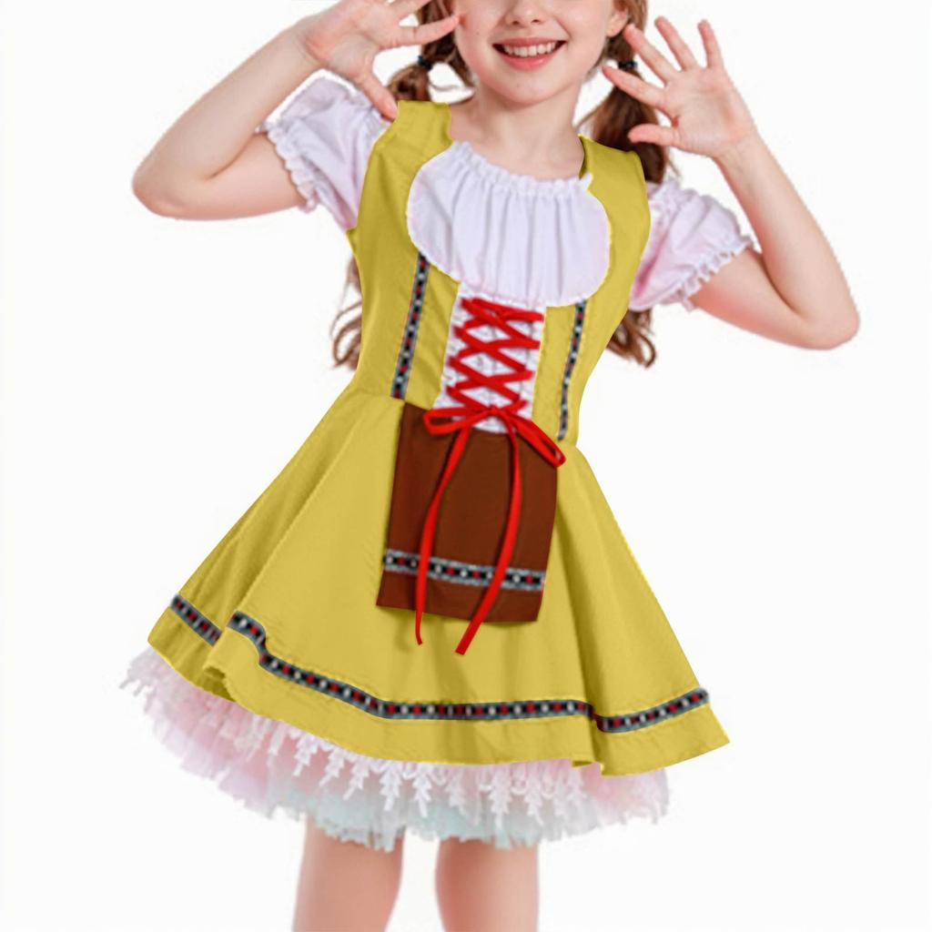 Girl's  Vintage Dress Solid Color Patchwork Cosplay Dresses