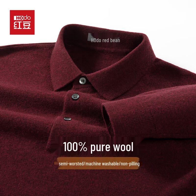 Hodo Men's 100% Pure Wool Machine Washable Polo Sweater