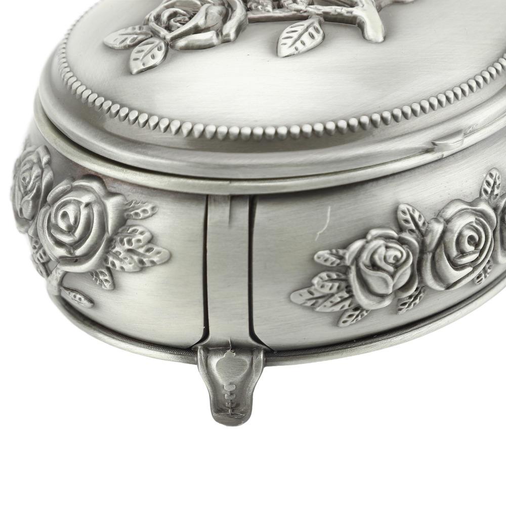 Oval Jewelry Organizer Box Emboss Alloy Trinket Jewelry Box  For Rings Necklaces Earrings