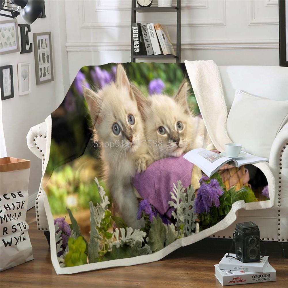Cute Sleeping Cat 3D-printed Wool Blanket Picnic Extra Thick Fashion Sheets Cats Pet Children Kids Sherpa Throw Blankets