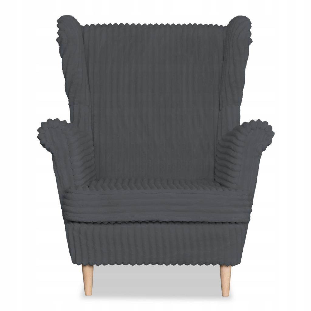 Fotel uszak Rene skandynawski Family Meble ciemny szary sztruks paski modny