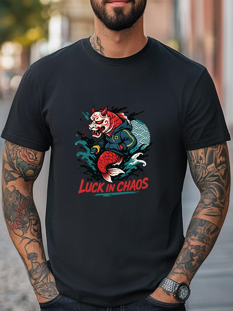 Luck in Chaos T-Shirt Oni Mask Koi Fish Streetwear Graphic Unisex Tee Unisex T-Shirt S