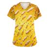 Women V Neck Short Sleeve Work Shirt with Pockets Beer Festival Print Top Nurse Scrub Uniform for Healthcare Professionals