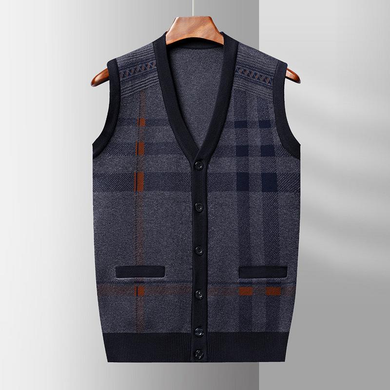 

New Middle-aged and Elderly Sweater Vest Cardigan Men s Autumn and Winter Sweater Vest Middle-aged and Elderly Sweater Coat Dad M