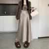 High-Waisted Acetate Satin Fishtail Midi Skirt: Designer-Style, Slimming A-Line with Large Flare for Women's Autumn/Winter Wardrobe.