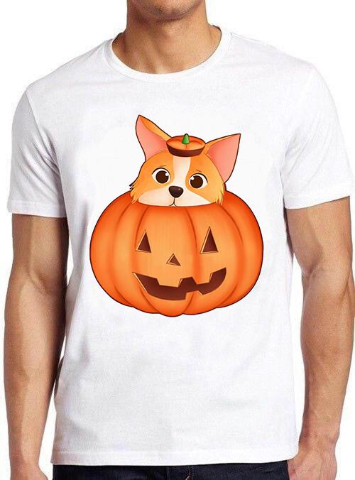 Corgi in Pumpkin Halloween Design Meme Gift Tee Cult Movie Vintage T Shirt M845