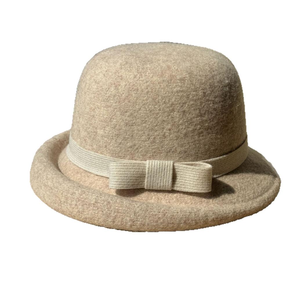 French High End Curled Woolen Mother's Hat for Women Retro Bow Fisherman Hat Autumn and Winter Rich Style Hat