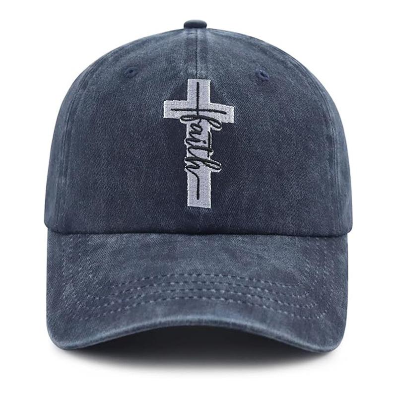 Distressed Washed Cross Faith Baseball Cap, Soft Crown Adjustable Sun Hat for Men and Women