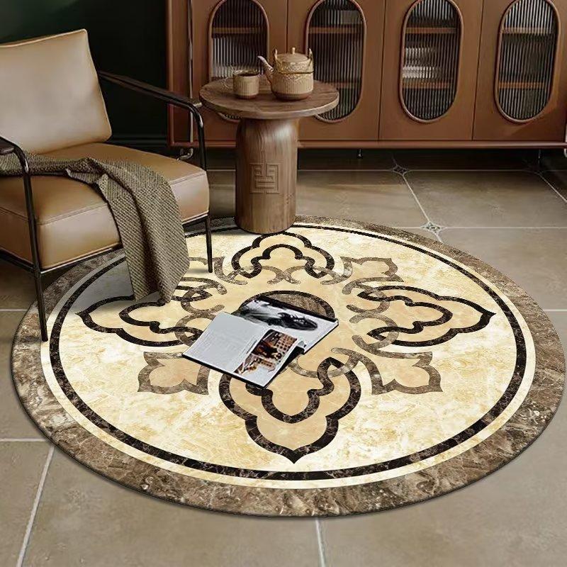 European Luxury Decorative Home Carpet Round Bedside Rugs for Bedroom Soft Carpets for Living Room Marble Pattern Non-slip Mats