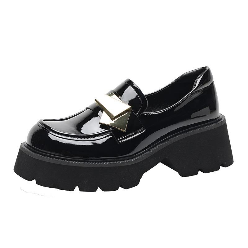 Leather small leather shoes women's spring new retro British rough heel single shoes large size -4