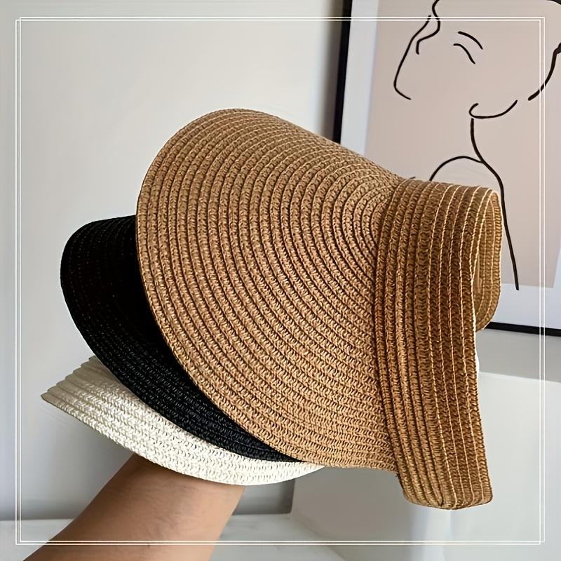 Summer Straw Sun Hat with Wide Brim for, Beach Hat That Can Be Rolled up for Ponytails, Travel Sun Hat