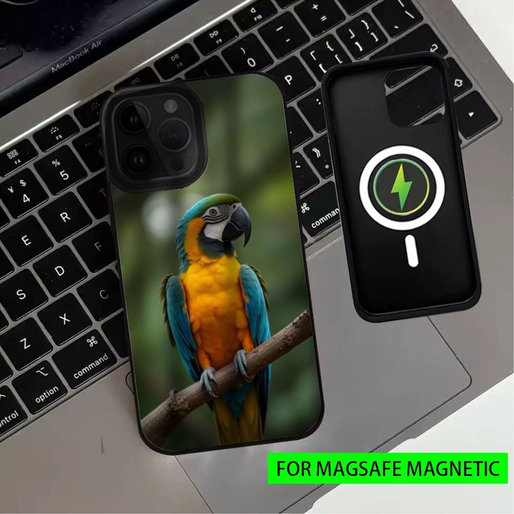 Talking P-Parrot Phone Case For iPhone17,16,15,14,13,12,11 Plus,Pro Max Magnetic For Magsafe Wireless Charging