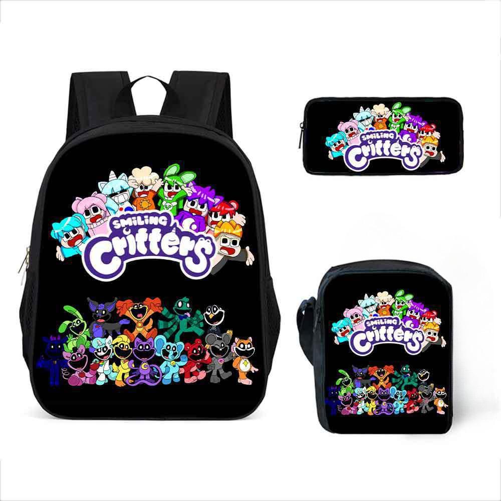Lachende Critters Schultasche Dreiteiliges Set Cartoon Rucksack Umhängetasche Federmäppchen Lachende Critters