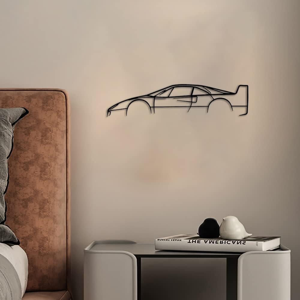 JILIP Car Metal Wall Art Signs, Modern Hanging Wall Silhouette Decor, Black Geometric Wall Sculptures, Home Office and Living Room (Size :