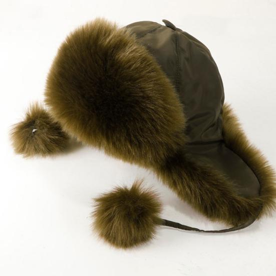 Earflap Hat Thickened Fluffy Windproof Cute Down Lining Ball Ear Protection Faux Fur