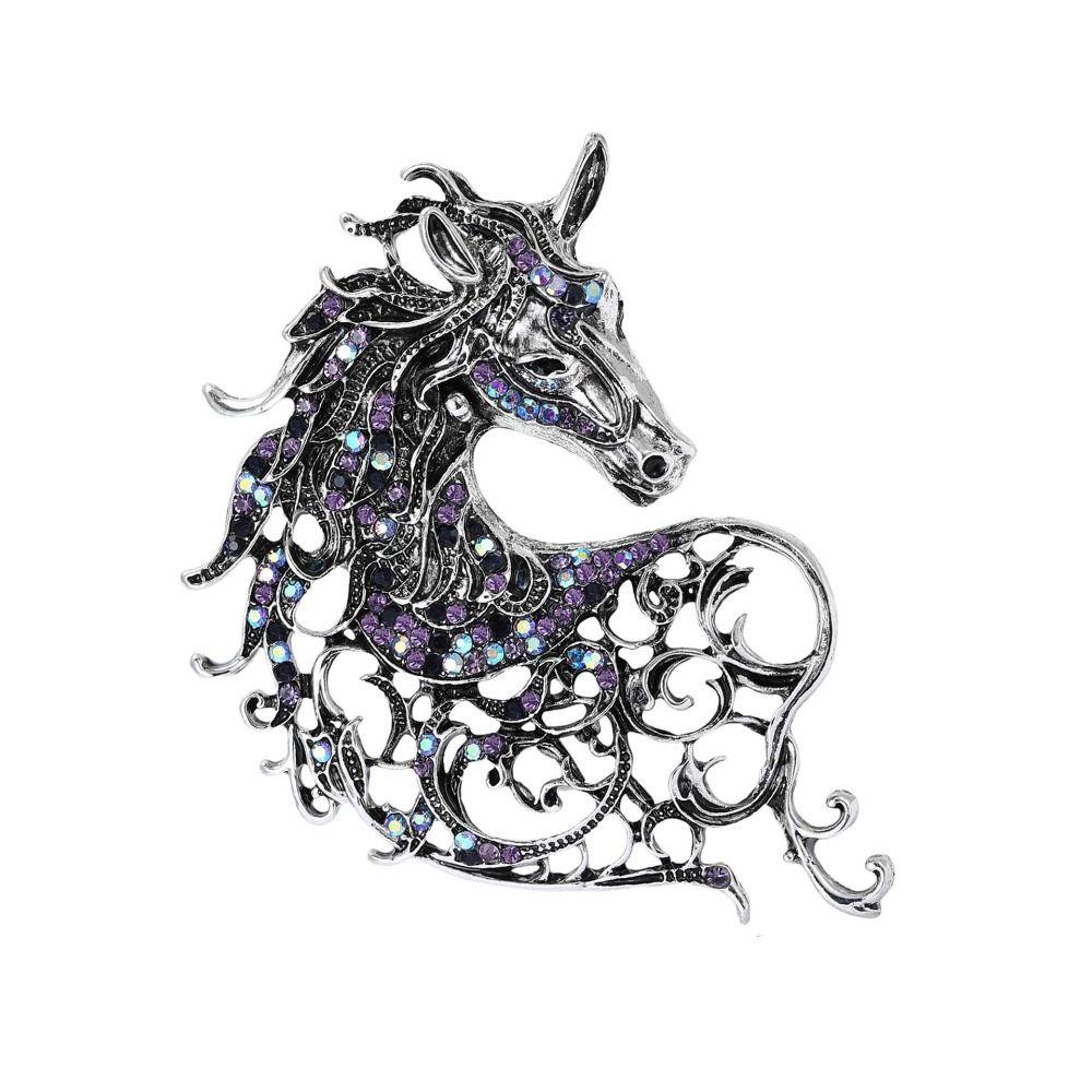 Hollow Out Rhinestone Horse Head Brooches Casual Metal Badge Pin Zodiac Animal Pins  for Women