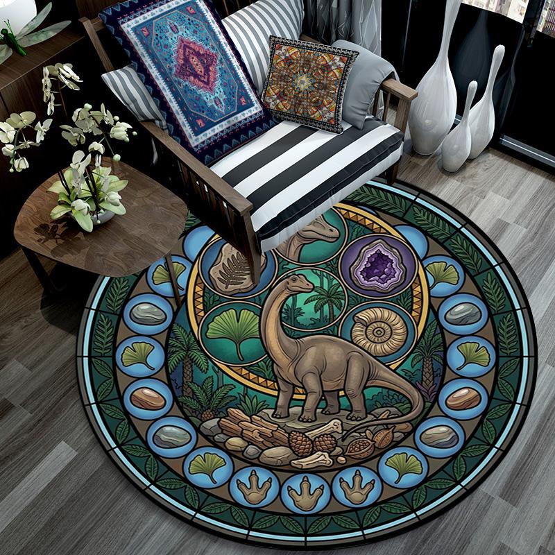 Prehistoric Fossil Garden Round Area Rug Under Office Chairs Bedroom Living Room Home Decor 80cm x 80cm
