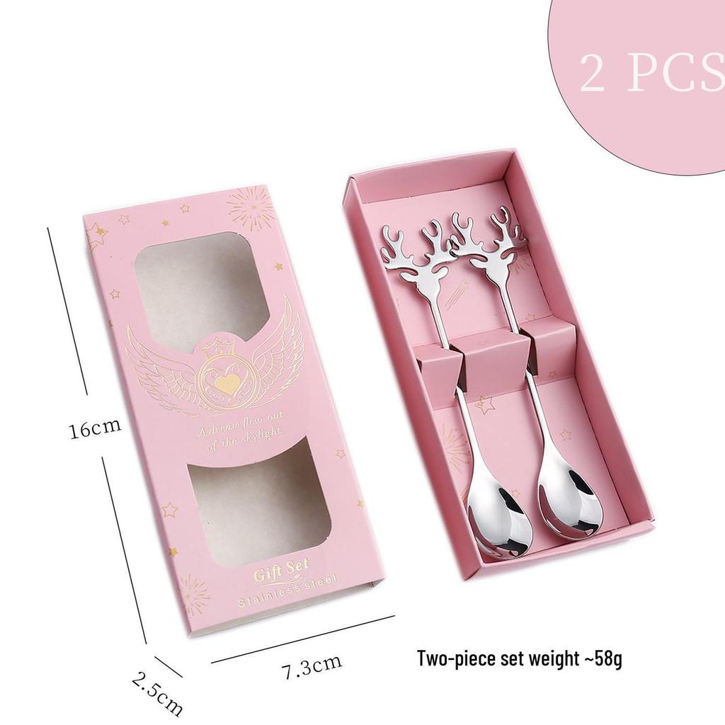 Reindeer-Themed 304 Stainless Steel Coffee and Dessert Mixing Spoon Gift Set In Cute Christmas Box