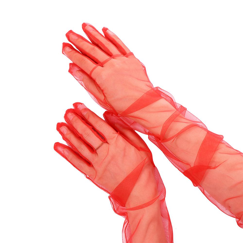 Silky Fashion Women Elbow Sheer Tulle Thin Gloves Lace Mitten Women Gloves Five Fingers Mitts