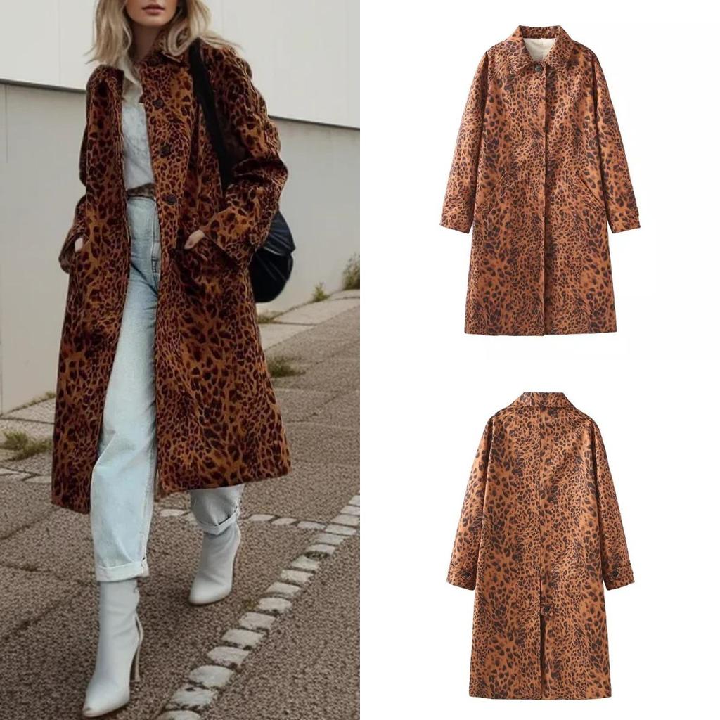 2024 Summer New Product Women's Fashion and Casual Versatile Long sleeved Animal Pattern Printed Long Windbreaker
