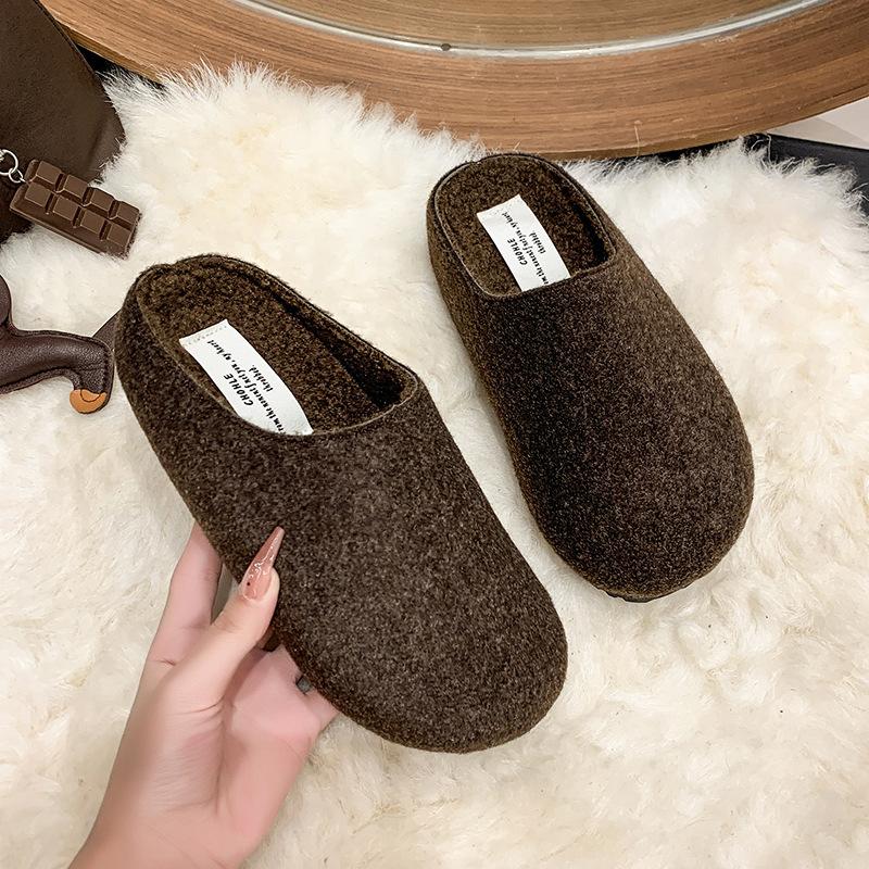 Thick-soled fluffy shoes with plush bag head Birkenstocks slippers elegant fairy style lazy shoes wear 22 autumn and winter models
